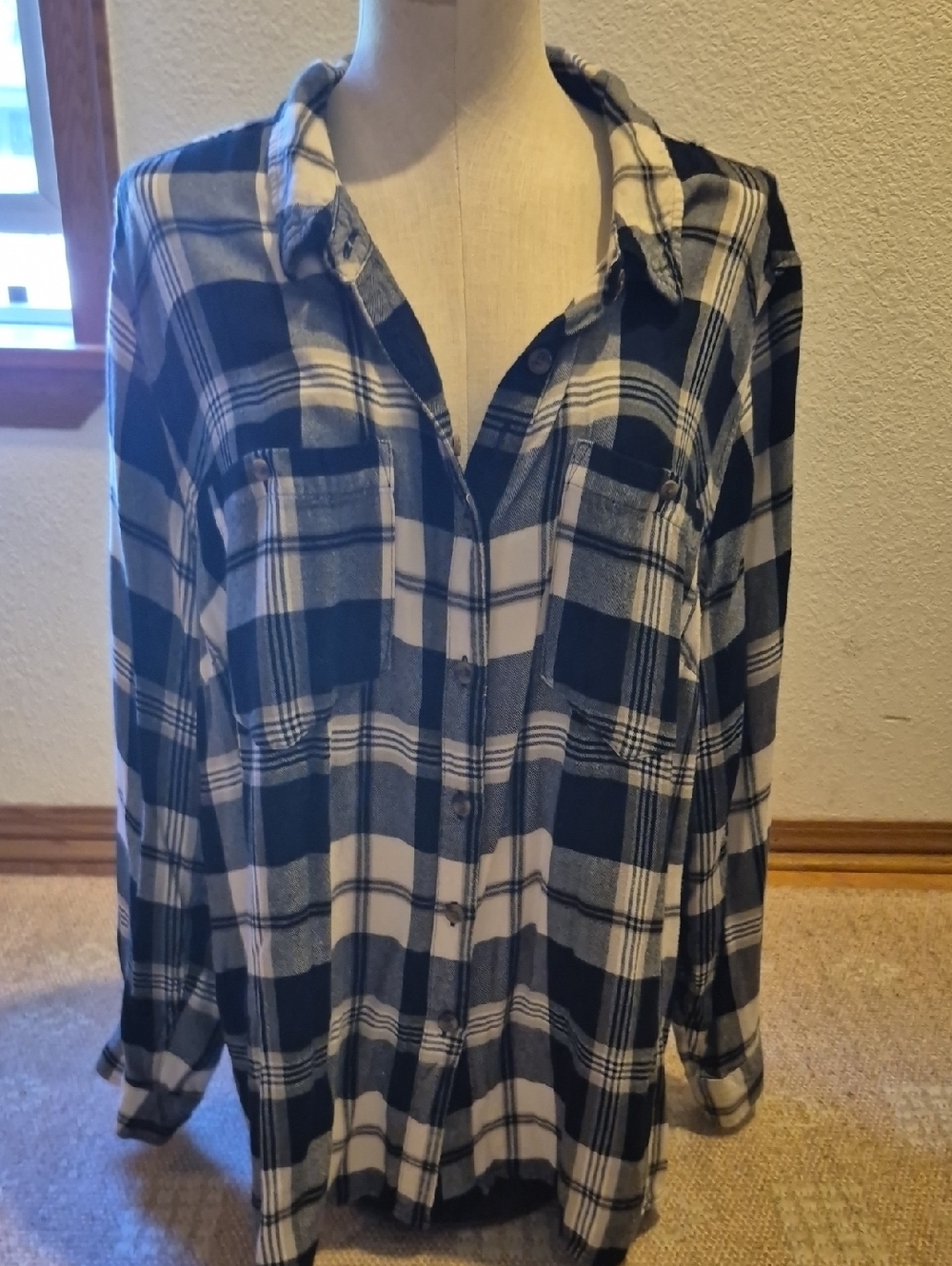 Ava & Viv Black and White Plaid Button Shirt